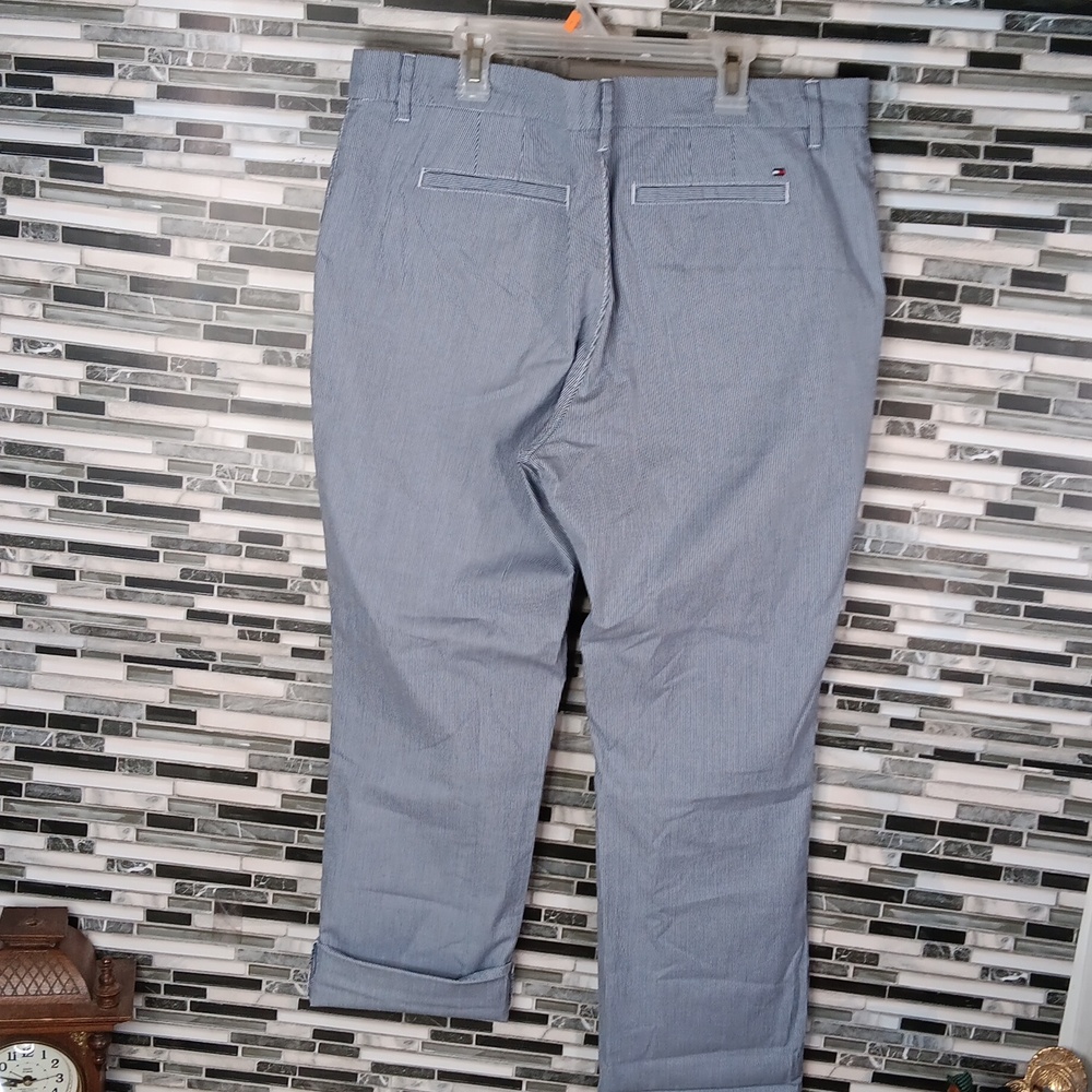 Tommy Hilfiger Womens 12 Blue Pin Striped Chinos Straight Legged Pants - Picture 9 of 10